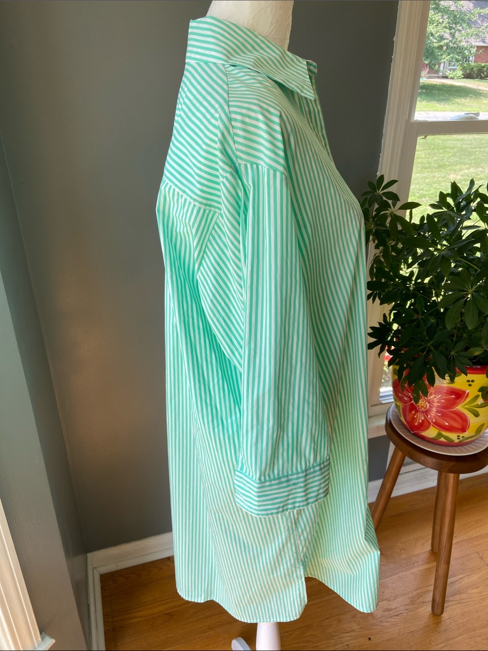 The Burgess Collection “The Striped Oxford Dress” Green & White Size X Small - Picture 8 of 12